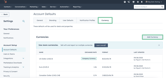 HubSpot Building reports with multiple currencies