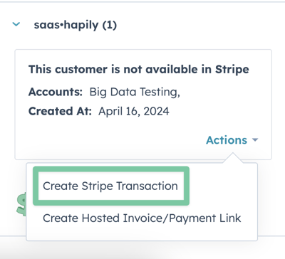How to create a Stripe transaction in HubSpot