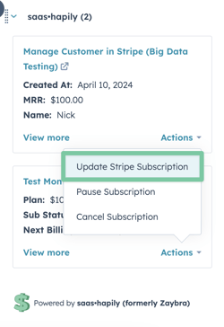 How to update a stripe subscription in HubSpot