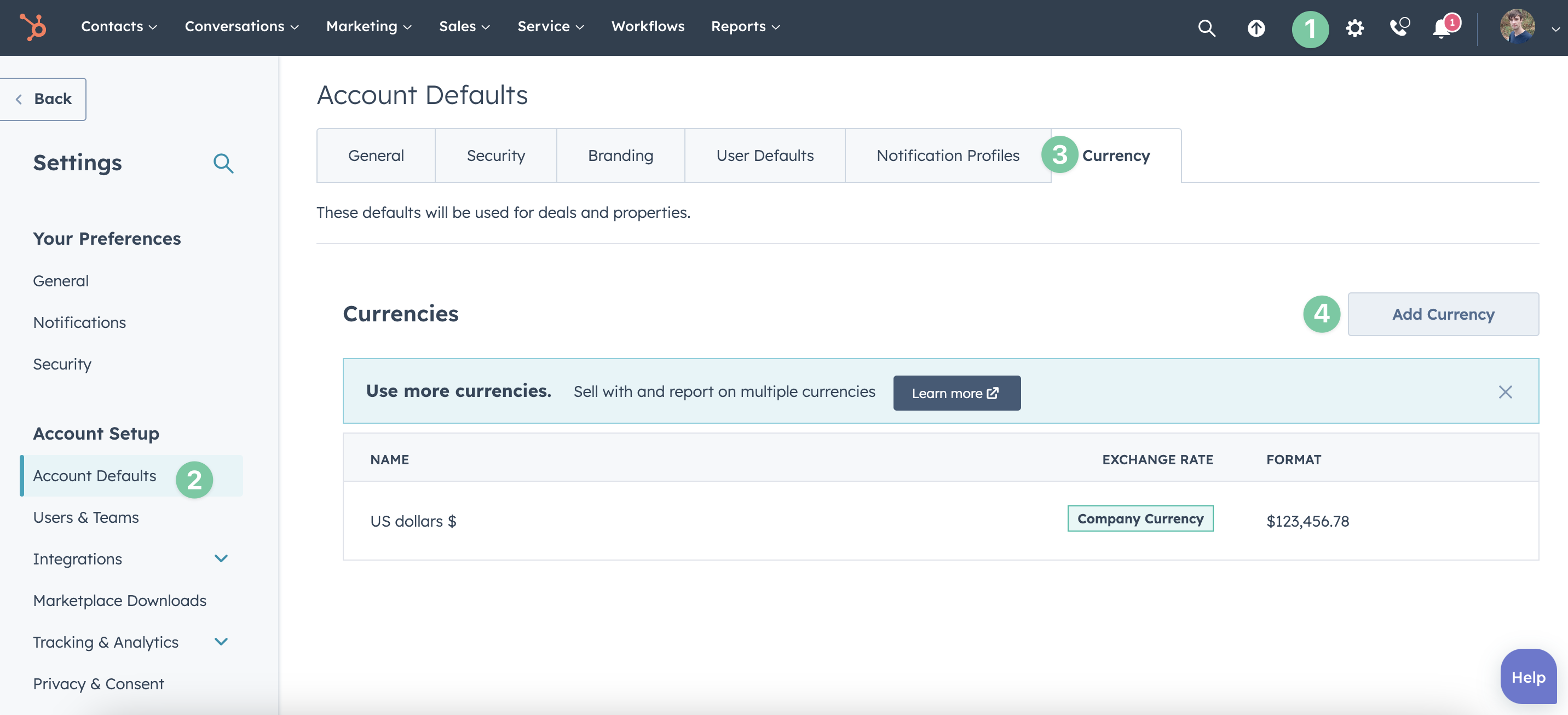 HubSpot Currencies