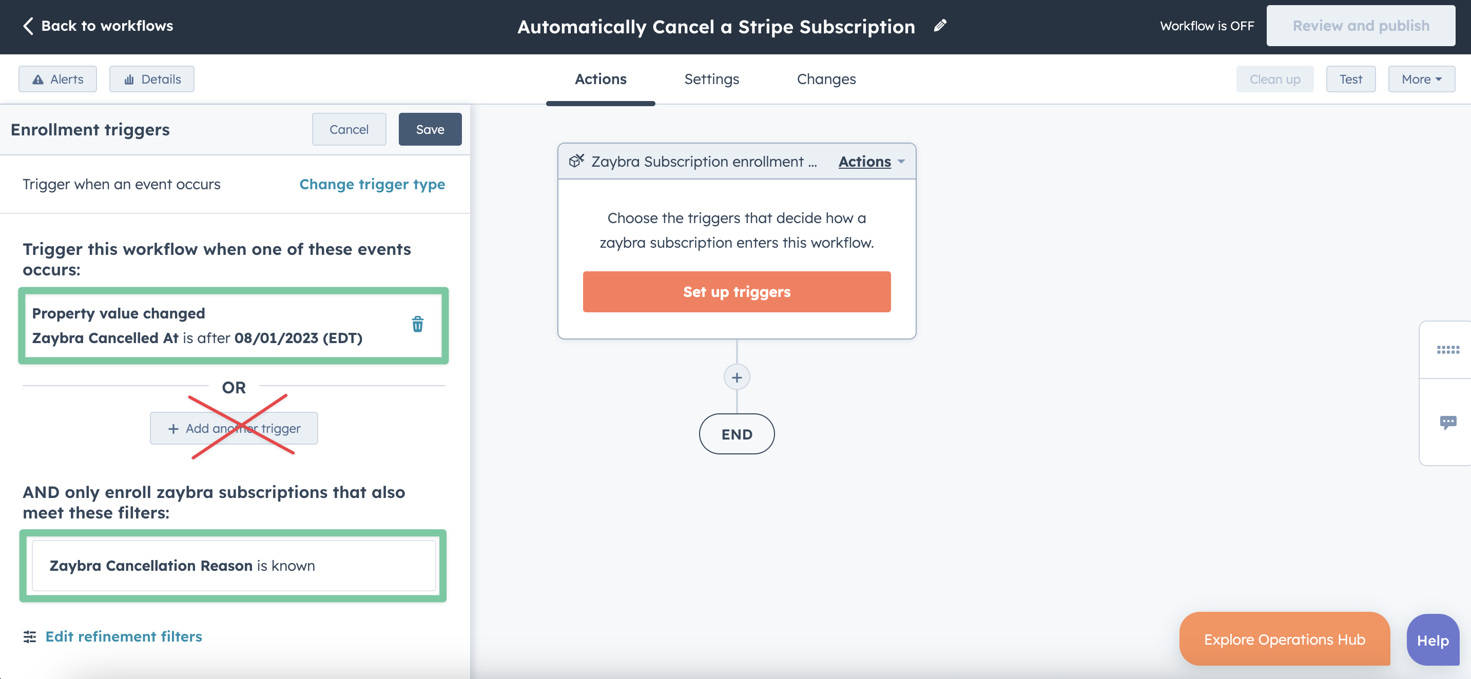 HubSpot how to cancel a stripe subscription using workflows